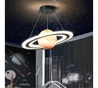 Moddeny Suspensions Planètes pour chambre d'enfant, lustre d'intérieur moderne en acrylique, réglable, culot E27, avec abat-jour rond en verre, pour salon, chambre d'enfant