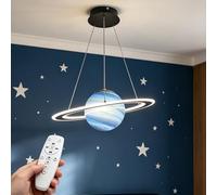 Moddeny Suspensions Planètes pour Chambre d'Enfants avec Télécommande, Lampes Suspendues à Globe LED Modernes, Lustre Suspendu Réglable 3CCT en Acrylique et Verre pour Salon et Chambre d'Enfants