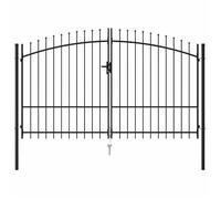 Mode Portail de Clôture Woerden à Double Porte avec Pointe Supérieure Noir 299,5 x 224,5 cm en acier 69503