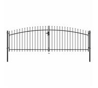 Mode Portail Double Woerden avec Pointe en Forme de Lance Noir 400 x 174,5 cm en acier thermolaqué avec poteaux de support inclus 40