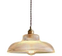 MODEBHD Lampe Suspendue en Demi-Cercle Simple de Style Japonais Abat-Jour en Verre Transparent rayé Éclairage de Plafond Lustre de décoration à Une Seule tête pour Chambre à Coucher, étude, Bureau