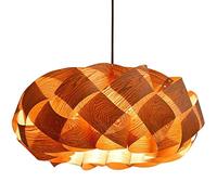 MODEBHD Lustre Rond en placage de Bois incurvé, Abat-Jour de Plafond incurvé Fait à la Main, Lustre en Bois tissé avec Cordon 47 Pouces, adapté au Salon et à la chambre-15,7 X 8,6"