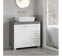 Modèle vasque intégré 3 Grands Tiroirs Placard sous Vasque 2 Compartiments Derrière la Porte 30 x 70 x 64 cm Gris et Blanc