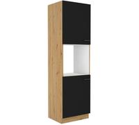 MODENA - Colonne four - 2 portes - 60 x 57 x 210 cm - Chêne artisan / Noir mat