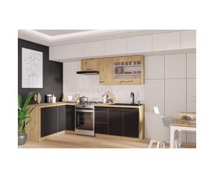 MODENA - Cuisine complète - 210 x 150 x 82 cm - Chêne artisan / Noir mat - Plan de travail non inclus