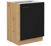MODENA - Meuble bas - 1 porte battante - 60 x 52 x 82 cm - Chêne artisan / Noir mat - Plan de travail non inclus