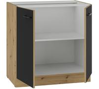 MODENA - Meuble bas - 2 portes battantes - 80 x 52 x 82 cm - Chêne artisan / Noir mat - Plan de travail non inclus