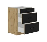 Stolarz-Lempert Meuble bas casserolier MODENA 3 tiroirs 60×52×82 cm Chêne artisan/Noir mat