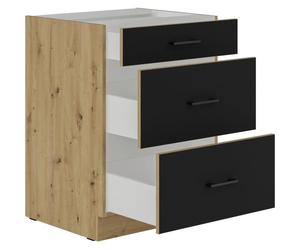 MODENA - Meuble bas casserolier - 3 tiroirs - 60 x 52 x 82 cm - Chêne artisan / Noir mat - Plan de travail non inclus