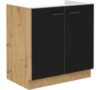 MODENA - Meuble sous evier - 2 portes battantes - 80 x 52 x 82 cm - Chêne artisan / Noir mat - Plan de travail non inclus