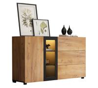 Modenuit Buffet bas 140 x 40 x 80 cm avec 3 tiroirs, 1 porte, étagères en verre LED RGB noir et marron
