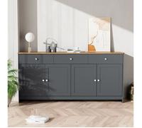 Modenuit Buffet bas 160 cm style campagne avec 3 tiroirs, 4 portes, étagères réglables, gris noir et aspect bois