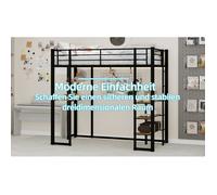 Modenuit Lit mezzanine 90x190 cm en métal noir avec garde-corps, échelle latérale et rangements intégrés
