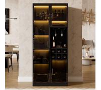 Modenuit Vitrine LED à commande par application, porte(s) vitrée(s), meuble bar noir