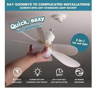 Modern LED Ceiling Fan with Dimmable Light, E27 Fan Lamp 30W, Silent Ceiling Light Fan for Bedroom, VENTILATEUR DE PLAFOND - VENTI