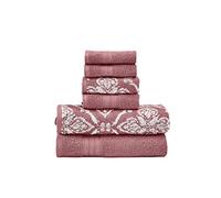 Modern Threads Amaris Lot de 6 Serviettes de Bain, essuie-Mains et débarbouillettes réversibles en Jacquard Teint 100% Coton peigné - Super absorbantes et à séchage Rapide - Bois de Rose