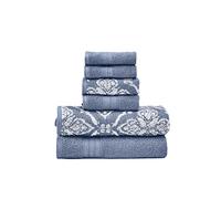 Modern Threads Amaris Lot de 6 Serviettes Jacquard réversibles en Fil Teint - Serviettes de Bain, essuie-Mains et débarbouillettes - Super absorbantes et à séchage Rapide - 100% Coton peigné - Denim