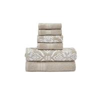 Modern Threads Amaris Lot de 6 Serviettes Jacquard réversibles en Fil Teint - Serviettes de Bain, essuie-Mains et débarbouillettes - Super absorbantes et à séchage Rapide - 100% Coton peigné, Kaki