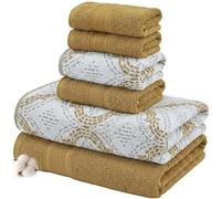 Modern Threads Capri Lot de 6 Serviettes Jacquard réversibles en Fil Teint - Serviettes de Bain, essuie-Mains et débarbouillettes - Super absorbantes et à séchage Rapide - 100% Coton peigné - Doré