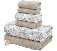 Modern Threads Capri Lot de 6 Serviettes réversibles en Fil Teint Jacquard - Serviettes de Bain, essuie-Mains et débarbouillettes - Super absorbantes et à séchage Rapide - 100% Coton peigné, Kaki