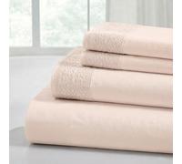 Modern Threads Includes Flat, Fitted Sheet with Deep Pockets, & Pillowcases Parure de lit 4 pièces en Microfibre avec Dentelle crochetée, Rose poudré, California King