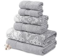 Modern Threads Lot de 6 pièces : 2 Serviettes de Bain, 2 essuie-Mains, 2 débarbouillettes en Fil Jacquard Teint en Fil de Fer uni, Charlize Stone