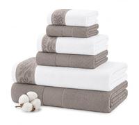 Modern Threads Lot de 6 Serviettes de Toilette 600 g/m² avec Bordure Jacquard en Filigrane Taupe