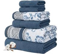 Modern Threads Ophelia Blue Lot de 6 Serviettes de Bain, 2 essuie-Mains, 2 débarbouillettes en Fil Teint Jacquard/uni