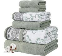 Modern Threads Ophelia Lot de 6 pièces Comprenant 2 Serviettes de Bain, 2 essuie-Mains, 2 débarbouillettes en Fil Jacquard Teint en Fil uni Vert Sauge foncé