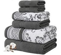 Modern Threads Ophelia Stone Lot de 6 Serviettes de Bain, 2 essuie-Mains, 2 débarbouillettes en Fil Teint Jacquard/uni
