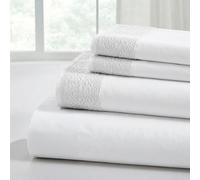 Modern Threads Parure 4 pièces en Microfibre avec Dentelle crochetée pour Grand lit Blanc, Queen Size