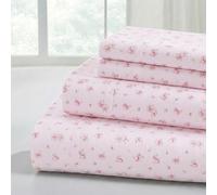 Modern Threads Parure de lit Douce et Soyeuse en Microfibre Infroissable, avec Drap Plat, Drap-Housse avec Bonnets Profonds et taies d'oreiller, Rose à Motif Fleurs (Blush), lit King Size californien