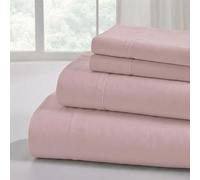 Modern Threads Parure de lit Unie en Microfibre Douce - Draps de lit Luxueux en Microfibre - Comprend Un Drap Plat, Un Drap-Housse avec Poches Profondes et des taies d'oreiller Motif camée Rose pour