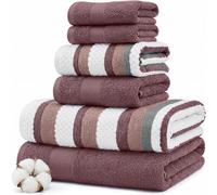 Modern Threads Pax Lot de 6 Serviettes Jacquard réversibles en Fil Teint - Serviettes de Bain, essuie-Mains et débarbouillettes - Super absorbantes et à séchage Rapide - 100% Coton peigné - Bois de