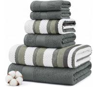 Modern Threads Pax Lot de 6 Serviettes Jacquard réversibles en Fil Teint - Serviettes de Bain, essuie-Mains et débarbouillettes - Super absorbantes et à séchage Rapide - 100% Coton peigné, Lierre