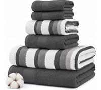 Modern Threads Pax Lot de 6 Serviettes Jacquard réversibles en Fil Teint - Serviettes de Bain, essuie-Mains et débarbouillettes - Super absorbantes et à séchage Rapide - 100% Coton peigné, Charbon