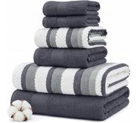 Modern Threads Pax Lot de 6 Serviettes Jacquard réversibles en Fil Teint - Serviettes de Bain, essuie-Mains et débarbouillettes - Super absorbantes et à séchage Rapide - 100% Coton peigné, Denim