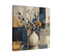 Modern Vase With Blue Blossoms Canvas Print Wall Art - Living Room Decor, Above Couch 14×14 inch (35×35 cm) - Square / 1.25 inch (3 cm)