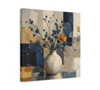 Modern Vase With Blue Blossoms Canvas Print Wall Art - Living Room Decor, Above Couch 16×16 inch (40×40 cm) - Square / 1.25 inch (3 cm)