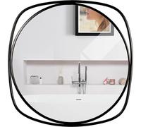 Modern Wall Mounted Round Mirror - 48cm - Square Metal Frame - Large Black Round Mirror Decorative For Bathroom, Living Room And Hallway - Vertical