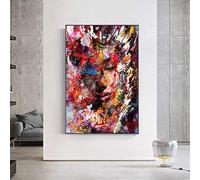 Moderne Abstrait Femme Visage Graffiti Street Art Toile Peinture Affiches Imprime Pop Art Mural pour Salon Décor Photo 40x65cm (16x26in) Cadre Intérieur