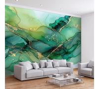 Moderne Abstrait Fluide Autocollant Papier Peint Mural 350 x 256 cm | Marbre Vert Encre à L'Alcool Papier Peint Panoramique Photo pour Salon Chambre et Espace Enfant Bureau salle à manger