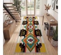 Moderne Abstrait Géométrique Tapis de Couloir 80 x 300 cm Antidérapant, Aztèque Tons Terreux Blocs De Couleur Tapis de Passage Cuisine Long Lavable pour Salon l'entrée Chambre Buanderie Salon Chambre