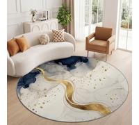 Moderne Abstrait Grand Tapis Rond à Motif Marbre Tache d'encre Fluide Taches pour Salon Chambre à Coucher Salle de Bain Couloir décoration, Lavable en Machine Pile Courte et Douce, Blanc, 100 cm