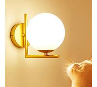 Moderne Applique Boule Murale Verre Abat-jour Boule Blanche Lampe de Mur Metal Spots Muraux Intérieur pour Chambre Couloir Cuisine Escalier loft Douille d'Ampoule E27（sans ampoule） (Doré)