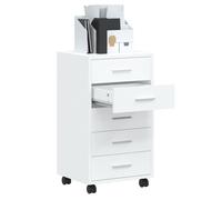 Moderne Armoire à tiroirs, BURKE, Casier de rangement, avec roulettes, Blanc brillant Bois ingénierie 33x38x63 cm, AA823
