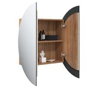 Moderne Cabinet de salle de bain, SOLOMOON, ARMOIRE WC, Avec miroir rond et LED, Chêne 54x54x17,5 cm MM889