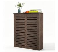 Moderne Cache-radiateur Trois-côtés à Grain Noyer avec Lattes Horizontales | Résistant à L'eau et Respirant, Grande Capacité de Charge, pour La Maison et Le Bureau - Facile à Installer(50x60x15)