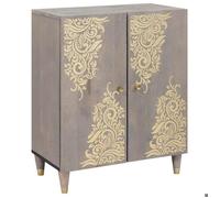 Moderne Commode meuble de rangement - Bahaut Buffet Gris et or 60 x 33.5 x 75 cm Bois de manguier massif@FR(38924）