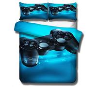 Moderne Console de Jeu 3D Parure de Lit Jeu Manette Manipuler Bouton Impression Microfibre Bleu Housse de Couette avec Taies D'oreillers Garçon Enfant Adolescents Adulte (Bleu, 140 x 200 cm)